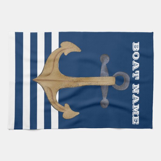 Nautisch,  Anchor Navy Blue Striped Theedoek (Horizontaal)