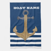 Nautisch,  Anchor Navy Blue Striped Theedoek (Verticaal)