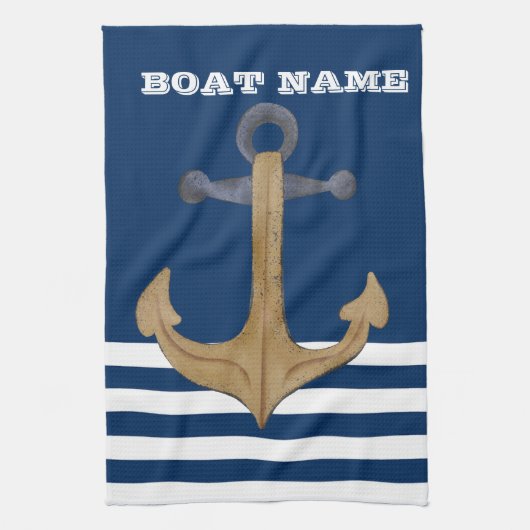 Nautisch,  Anchor Navy Blue Striped Theedoek (Verticaal)