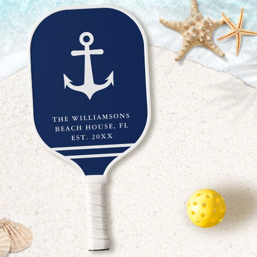 Nautisch anchor Navy Blue White Beach Pickleball Paddle
