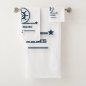 Nautisch, Anchor, Rope Navy Blue Stripes Bad Handdoek (Insitu)