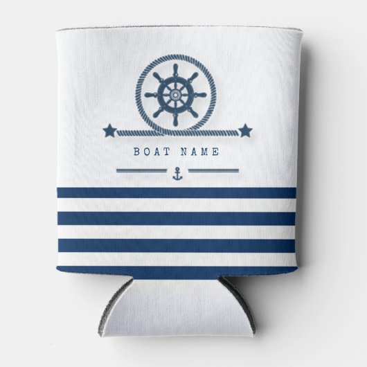 Nautisch, Anchor, Rope Navy Blue Stripes Blikjeskoeler (Voorkant)