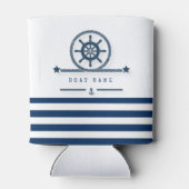 Nautisch, Anchor, Rope Navy Blue Stripes Blikjeskoeler (Achterkant)