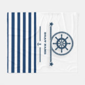 Nautisch, Anchor, Rope Navy Blue Stripes Fleece Deken (Voorkant (Horizontaal))