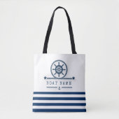 Nautisch, Anchor, Rope Navy Blue Stripes Tote Bag (Voorkant)