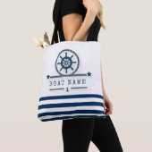 Nautisch, Anchor, Rope Navy Blue Stripes Tote Bag (Dichtbij)