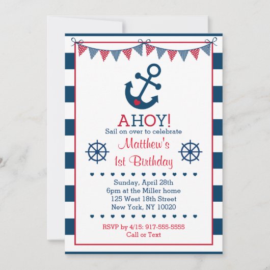 Nautisch anker 1e verjaardag kaart (Voorkant)
