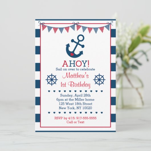 Nautisch anker 1e verjaardag kaart (Staand voorkant)