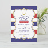 Nautisch anker 4 juli Rood Blauw Goud Baby shower Kaart (Staand voorkant)