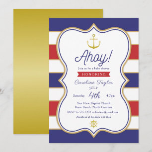 Nautisch anker 4 juli Rood Blauw Goud Baby shower Kaart