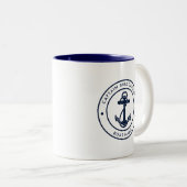 Nautisch Anker Aangepaste Boot en Naam van de Kapi Tweekleurige Koffiemok (Voorkant rechts)