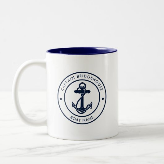 Nautisch Anker Aangepaste Boot en Naam van de Kapi Tweekleurige Koffiemok (Links)