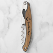 Nautisch anker aangepaste bootnaam hout kurkentrekker (Voorkant)