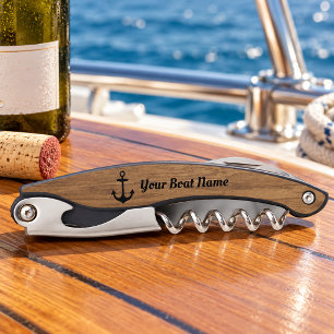 Nautisch anker aangepaste bootnaam hout kurkentrekker