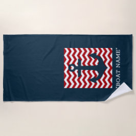 Nautisch anker Aangepaste BOOTNAAM Rood Wit Blauw  Strandlaken