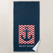 Nautisch anker Aangepaste BOOTNAAM Rood Wit Blauw  Strandlaken (Voorkant)