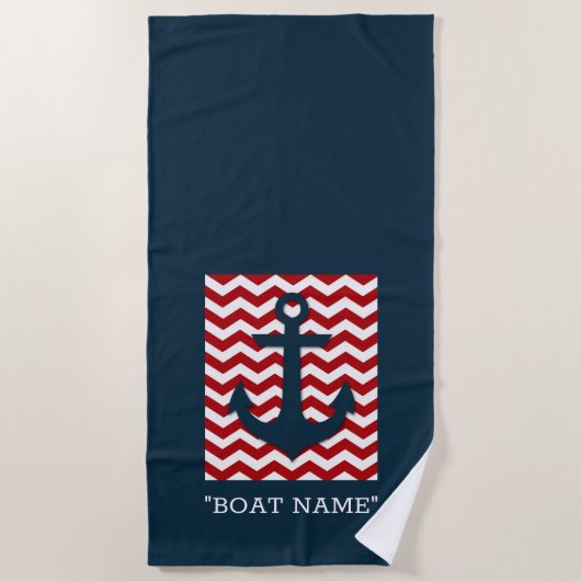 Nautisch anker Aangepaste BOOTNAAM Rood Wit Blauw  Strandlaken (Voorkant)