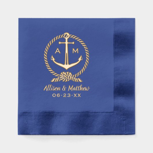 nautisch anker aangepaste bruiloft monogram folie servetten (Voorkant)