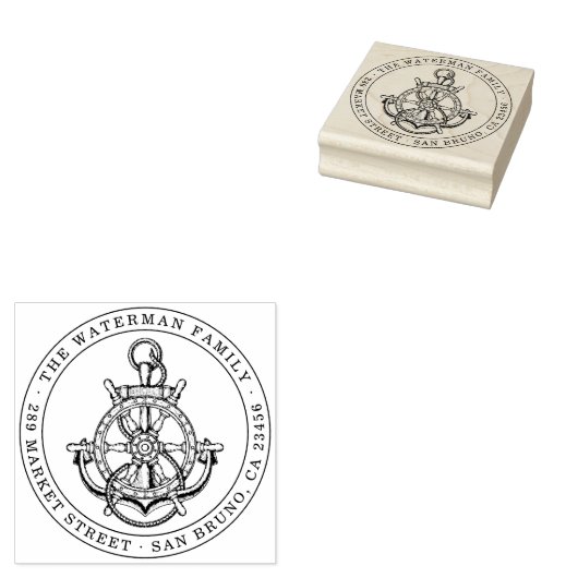 Nautisch anker aangepaste familienaam & retouradre rubberstempel (Gestempeld)