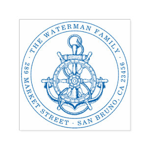Nautisch anker aangepaste familienaam & retouradre  zelfinktende stempel