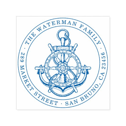 Nautisch anker aangepaste familienaam & retouradre  zelfinktende stempel (Design)