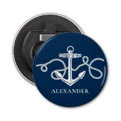 nautisch anker aangepaste monogram naam button flesopener (Voorkant)