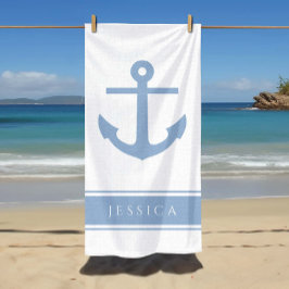 Nautisch Anker Aangepaste Naam Blauw Strandlaken