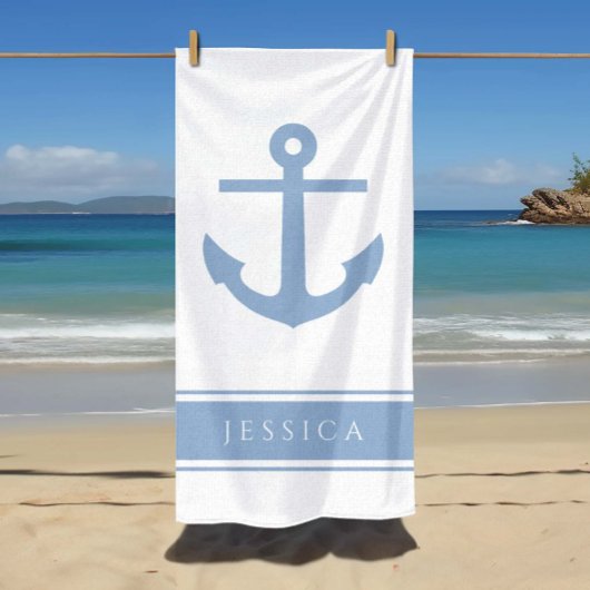 Nautisch Anker Aangepaste Naam Blauw Strandlaken
