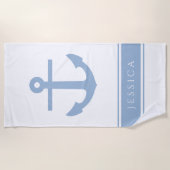 Nautisch Anker Aangepaste Naam Blauw Strandlaken (Voorkant)