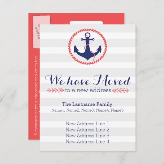Nautisch anker adreswijziging aankondigingskaart (Voorkant / Achterkant)