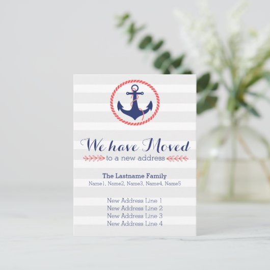 Nautisch anker adreswijziging aankondigingskaart (Staand voorkant)