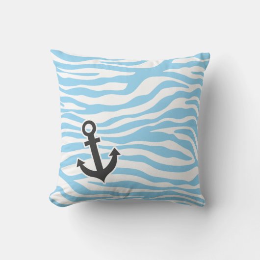 Nautisch anker; Baby Blue Zebra Animal Print Kussen (Voorkant)
