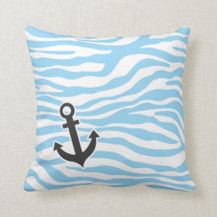 Nautisch anker; Baby Blue Zebra Animal Print Kussen
