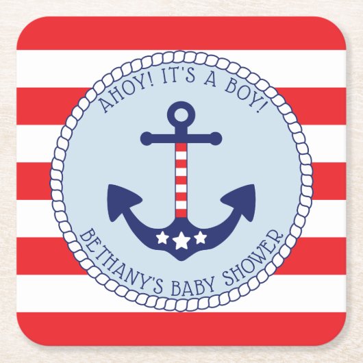 Nautisch Anker Baby shower Boy Patriottisch Kartonnen Onderzetters (Voorkant)