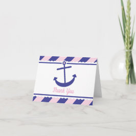 Nautisch Anker Baby shower Dank U roze marine Bedankkaart
