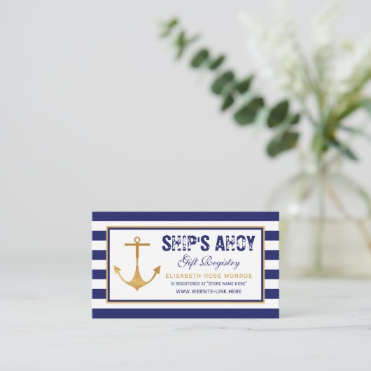 Nautisch Anker Baby shower Gift Registry Informatiekaartje (Staand voorkant)