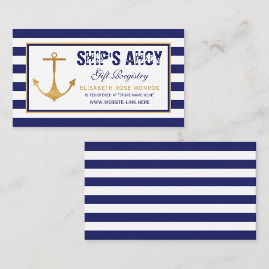 Nautisch Anker Baby shower Gift Registry Informatiekaartje (Voorkant / Achterkant)