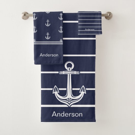 Nautisch Anker Badkamer Ocean Navy Blue Bad Handdoek (Insitu)
