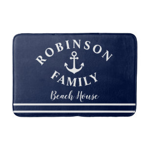 Nautisch anker blauw aangepast familiestrandhuis badmat