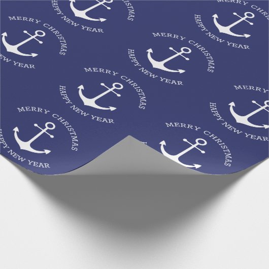 Nautisch anker blauw aangepaste Kerstmis Nieuwjaar Cadeaupapier (Hoek)