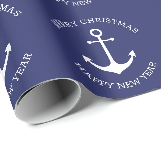 Nautisch anker blauw aangepaste Kerstmis Nieuwjaar Cadeaupapier (Rol Hoek)