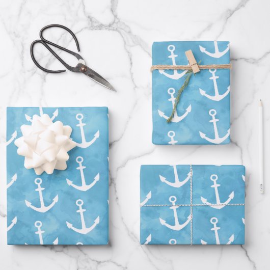 Nautisch Anker Blauw Baby shower Inpakpapier Vel (Voorkant)