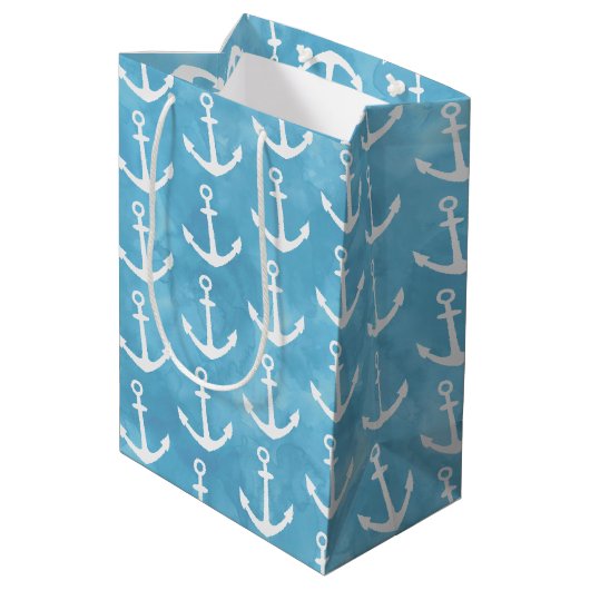 Nautisch Anker Blauw Baby shower Medium Cadeauzakje (Achterkant Gekanteld)