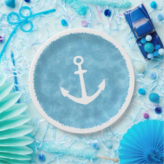 Nautisch Anker Blauw Baby shower Papieren Bordje (Feest)