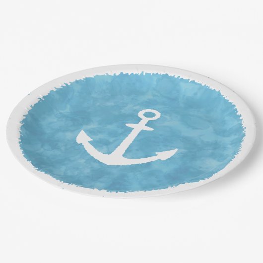 Nautisch Anker Blauw Baby shower Papieren Bordje (Gekanteld)