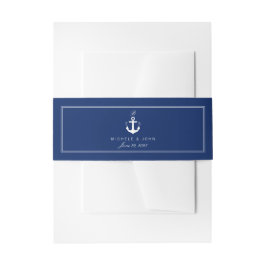 Nautisch anker blauw elegant monogram buikband uitnodigingen wikkel
