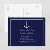 Nautisch Anker Blauw Elegant Save Date Briefkaart (Voorkant / Achterkant)