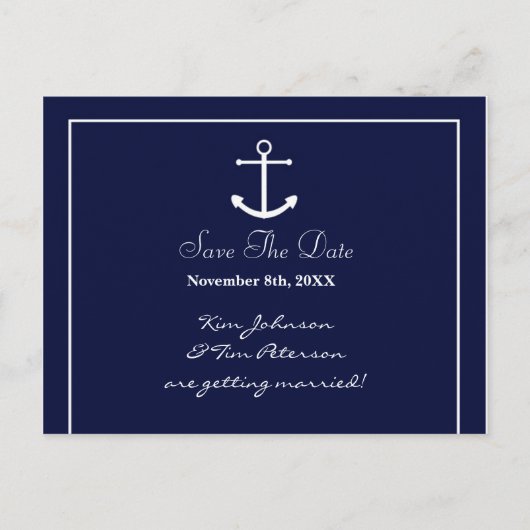 Nautisch Anker Blauw Elegant Save Date Briefkaart (Voorkant)
