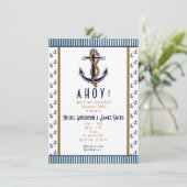 Nautisch Anker Blauw en Wit Gestreepte Uitnodiging (Staand voorkant)
