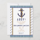 Nautisch Anker Blauw en Wit Gestreepte Uitnodiging (Voorkant)